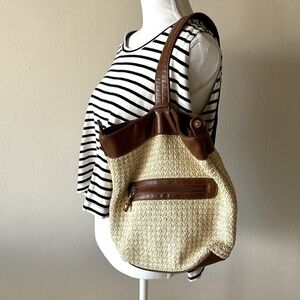 Straw and Faux leather Purse